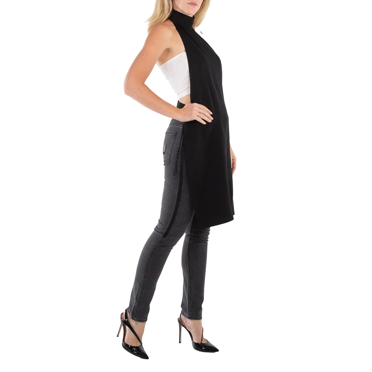 Платье для коктейля и вечеринок без рукавов с воротником-хомут Ladies Black Silk Bib Funnel-Neck Sleeveless Dress Burberry, Black — фото 2