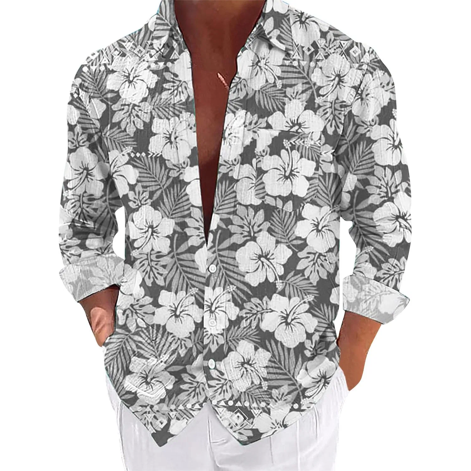 Мужская рубашка с принтом Summer Hawaiian Shirts, grey — фото 2