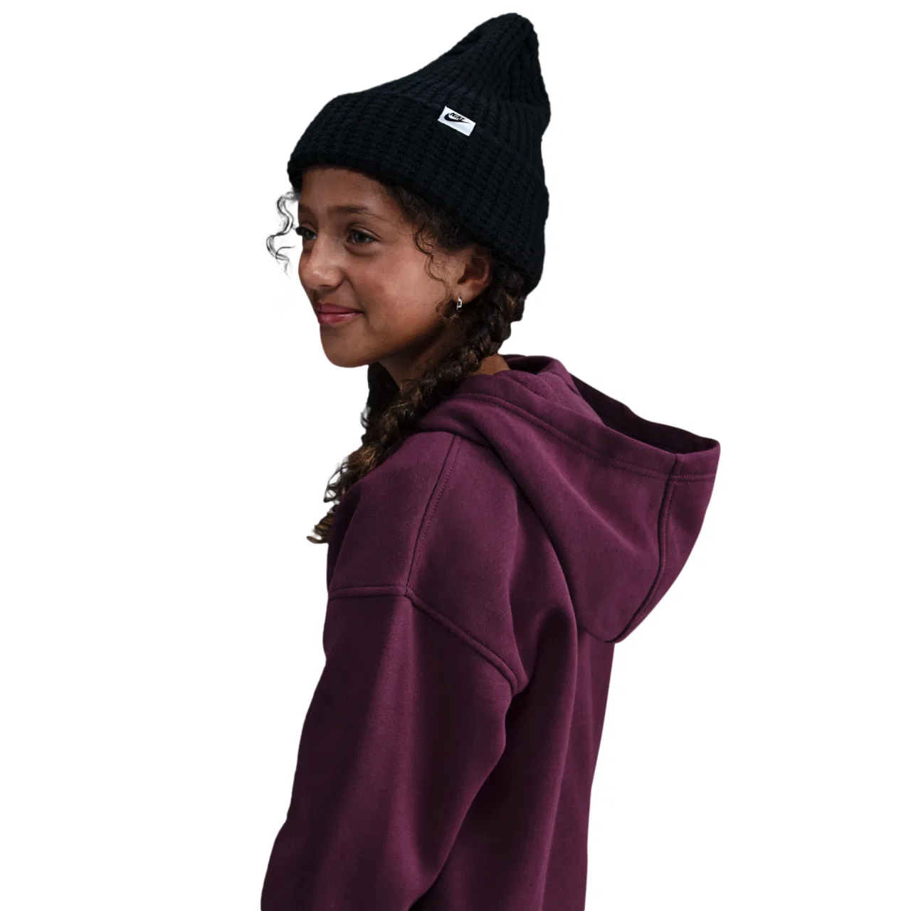 Худи для девочек Nike NSW Club Fleece Oversized LBR Full-Zip, цвет Bordeaux/White — фото 2