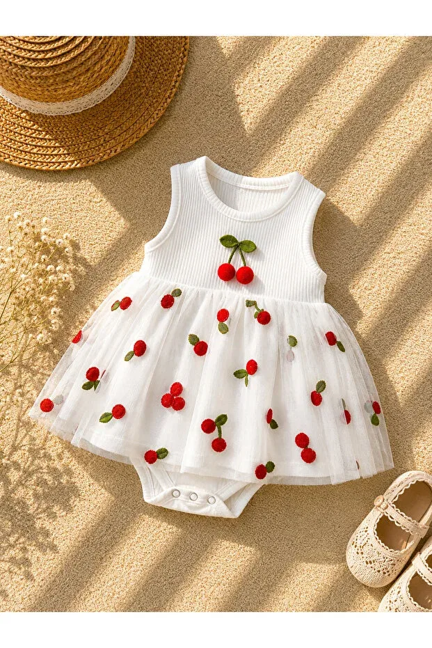 Детское платье для девочек с принтом Cherry Pattern Nayinom, White