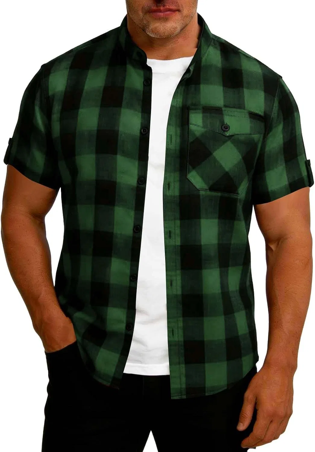 Мужская рубашка с коротким рукавом Buffalo Plaid, армейский зелёный — фото 2