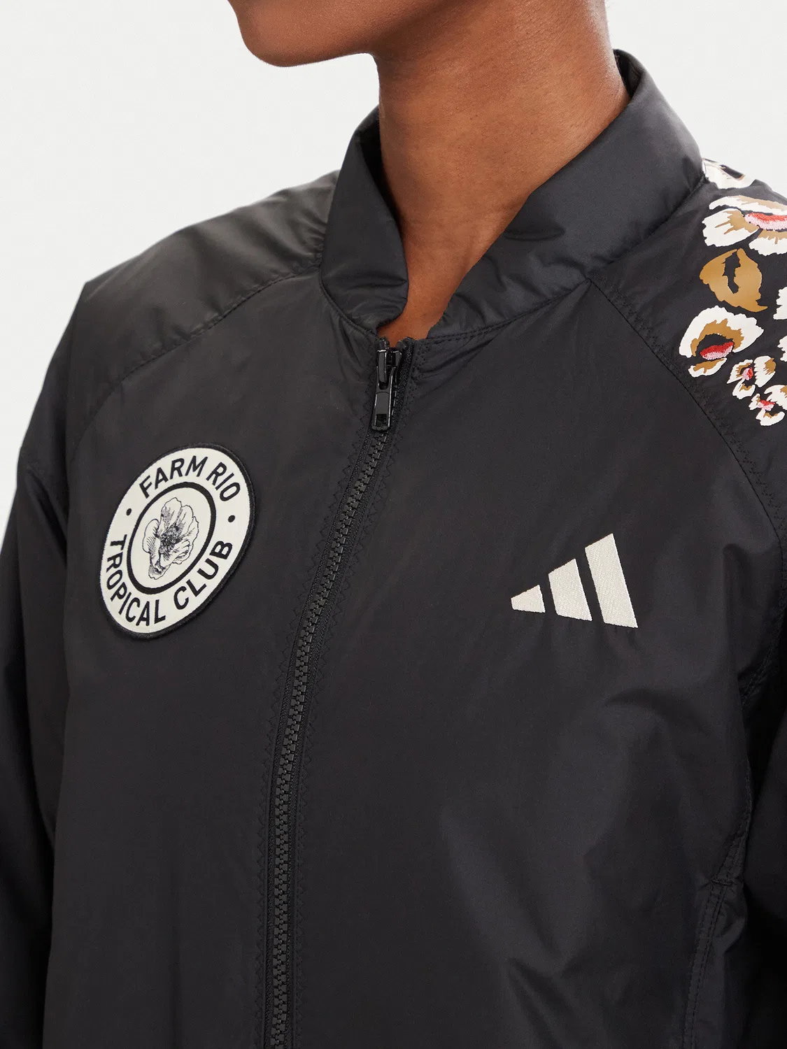 Женский бомбер стандартного кроя Farm Rio Adidas, черный — фото 4
