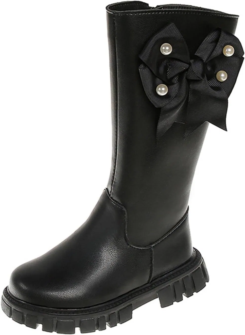Детские сапоги для девочек с молнией сбоку, модель Winter Soft Bottom High Boots, Black — фото 3