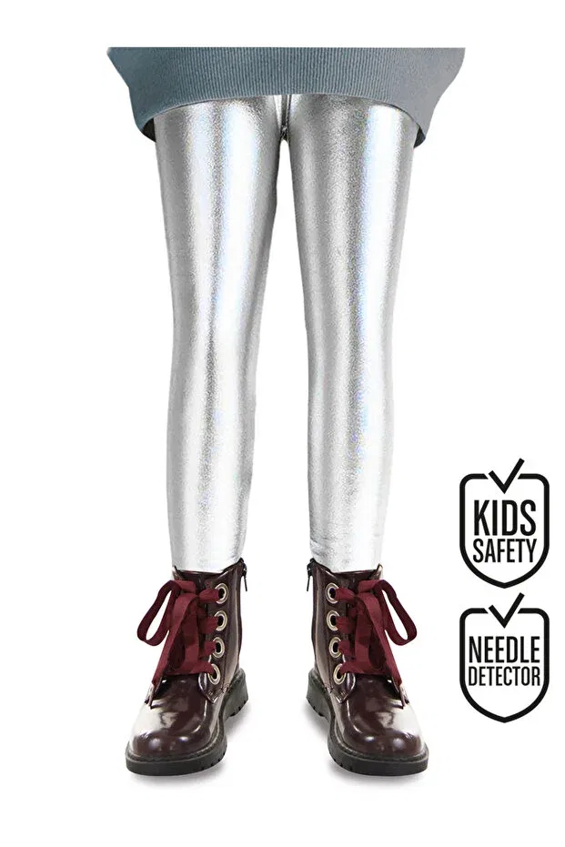 Детские леггинсы для девочек металлик Denokids, Silver