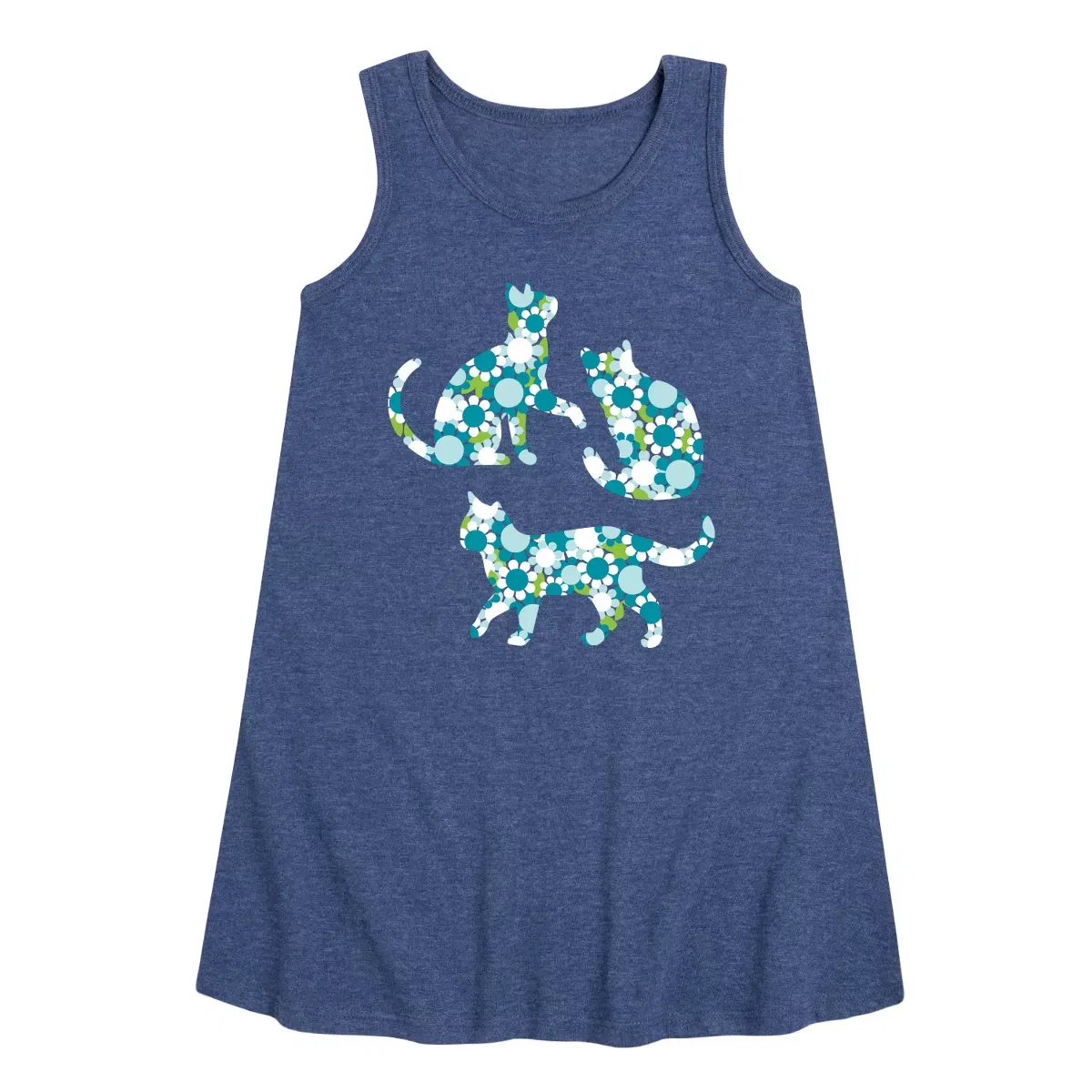 Детское платье-трапеция без рукавов Floral Fill Cats Instant Message, Heather Navy