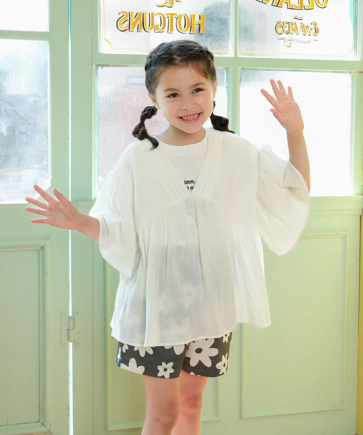 Детская блузка с обильной сборкой, с коротким рукавом, модель 813185 LEPSIM, Off White