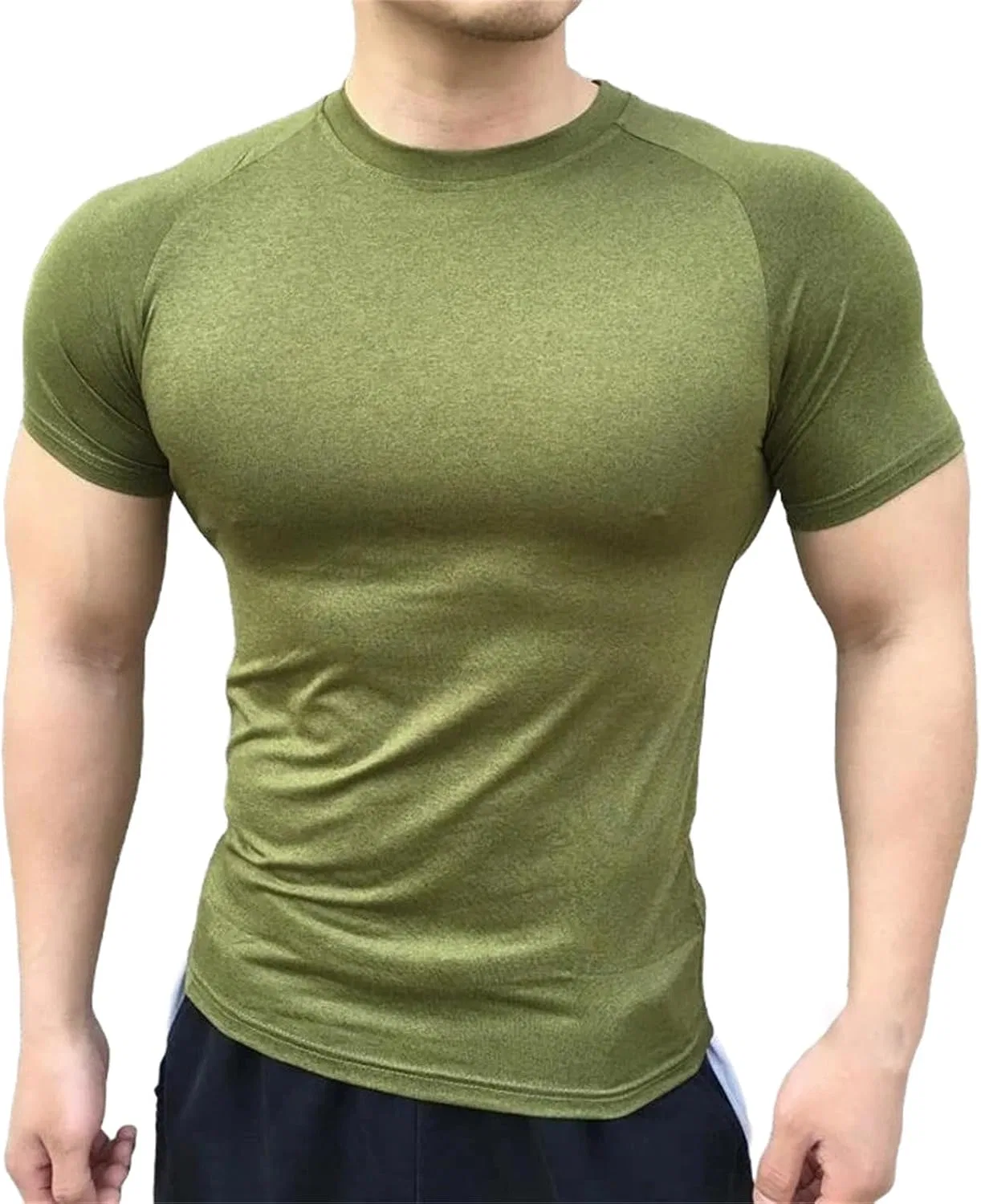 Мужская футболка для фитнеса с коротким рукавом, Army Green