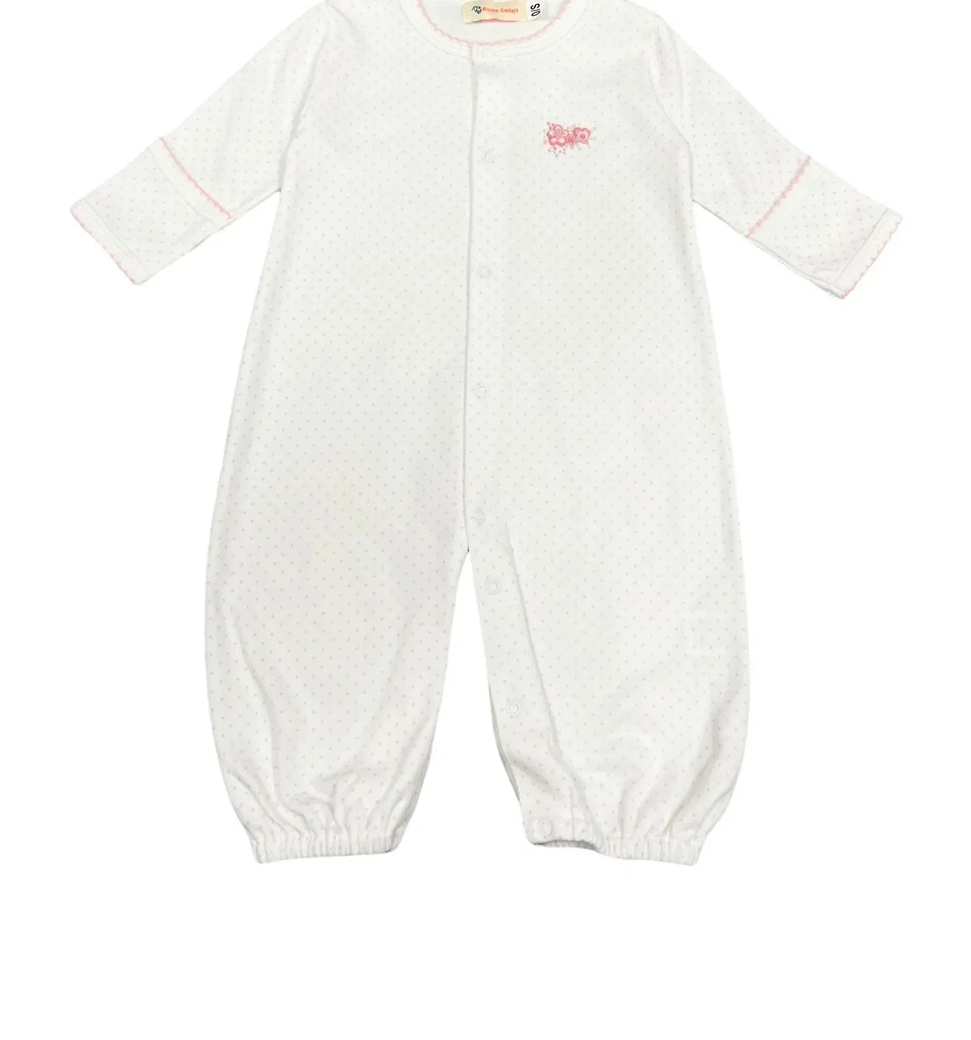 Детский боди-комбинезон с принтом цветов Luigi Kids, Pink Flowers On Baby Pink Dot