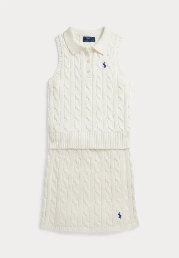 Комплект из свитера и юбки, хлопок, Cotton polo sweater & faux-wrap skirt, Polo Ralph Lauren, Deckwash White, белый — фото 2