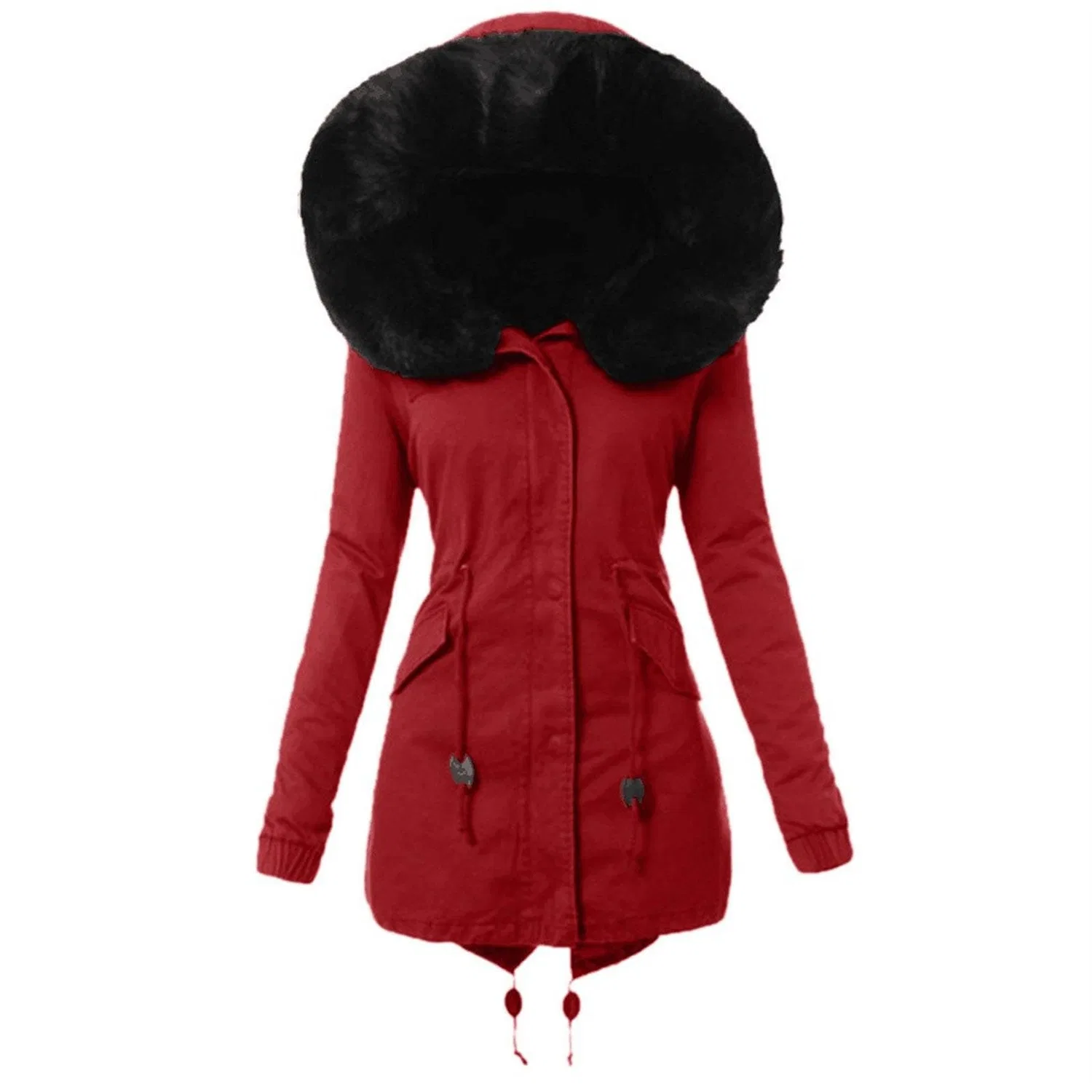 Женское зимнее пальто-парка с капюшоном и флисовой подкладкой, Rosso e nero — фото 4