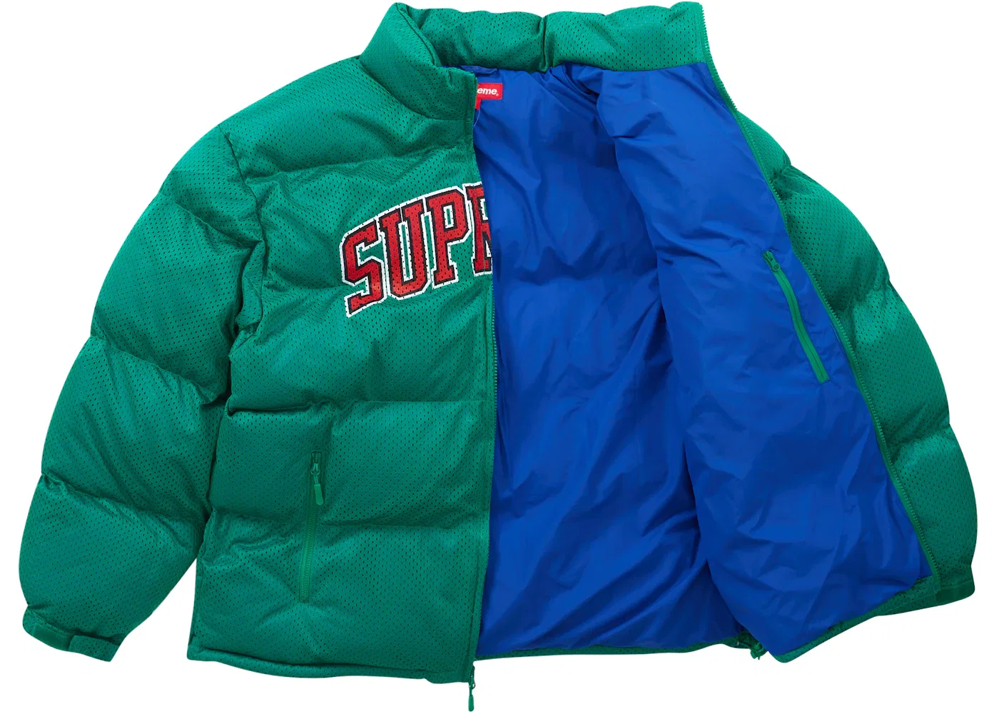 Мужская куртка-пуховик с сетчатой вставкой Supreme Mesh Jersey Puffer Jacket, Green — фото 2