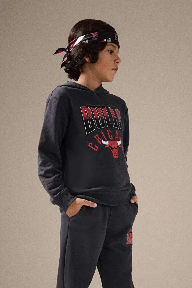 Детское худи с принтом NBA Chicago Bulls Hooded Sweatshirt Defacto, Anthra