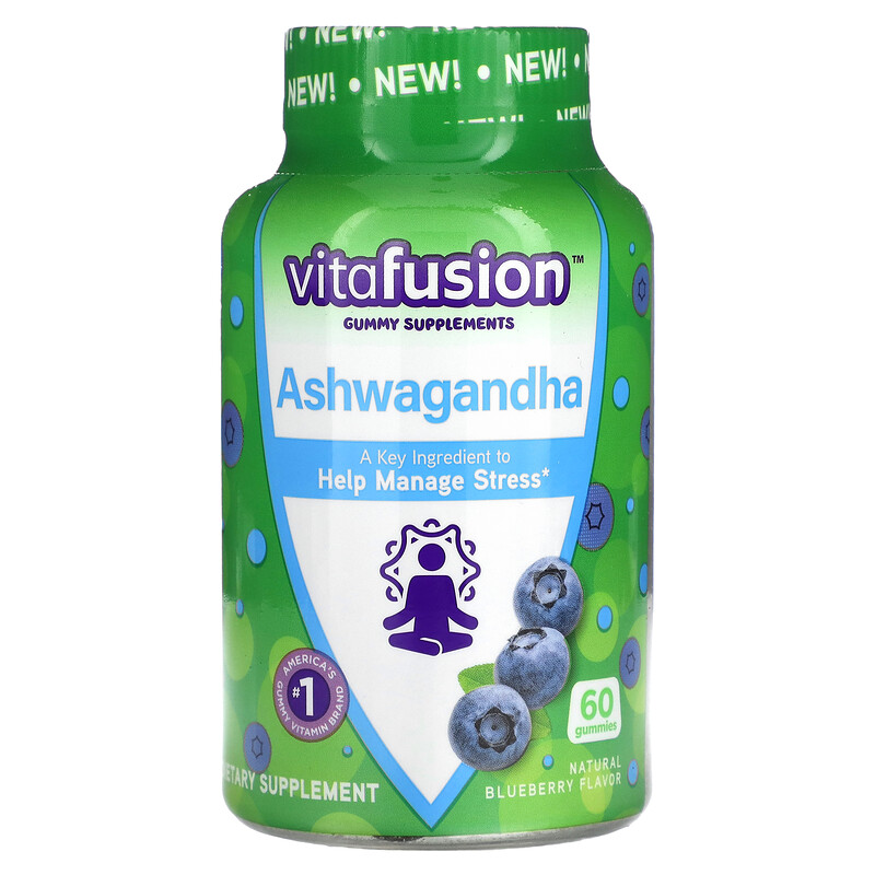 

VitaFusion, Ашваганда жевательные мармеладки, голубика, 60 жевательных таблеток