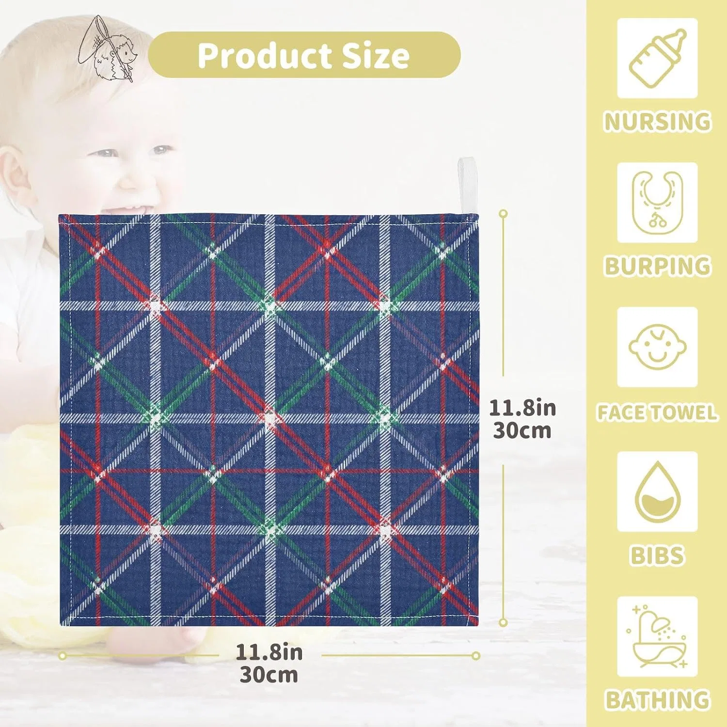 Марлевые салфетки для лица GuoChe, 5 шт, 30x30 см, Navy Blue — фото 4
