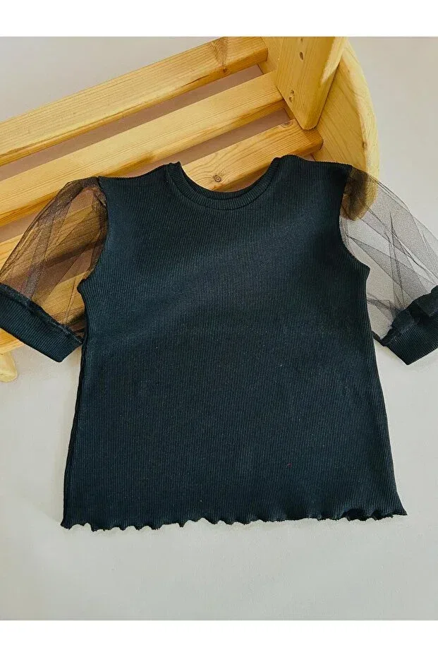 Детская футболка для девочек с оборкой Eymwes, Black