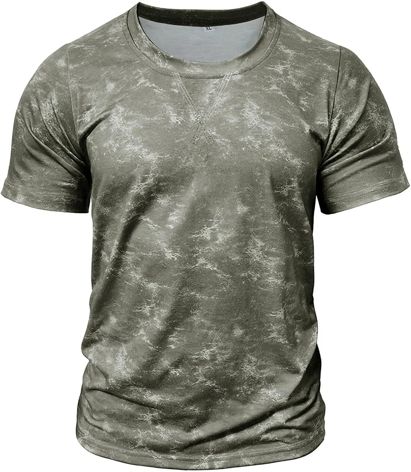 Мужская футболка с воротником-стойкой с tie-dye принтом, Army Green — фото 4
