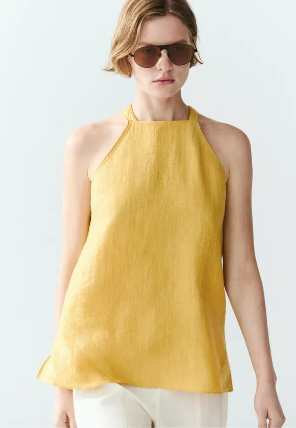 Блуза из льна с полиамидом Blouse Massimo Dutti, Neon Yellow, желтый