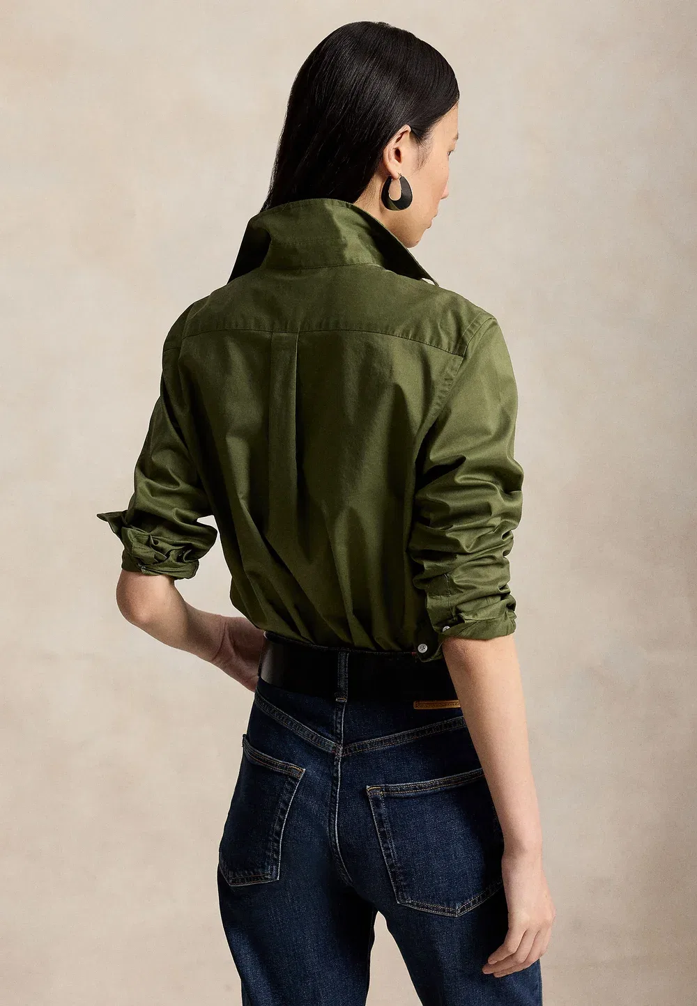Классическая рубашка из хлопкового твила - блузка на пуговицах Polo Ralph Lauren, Dense Olive — фото 3