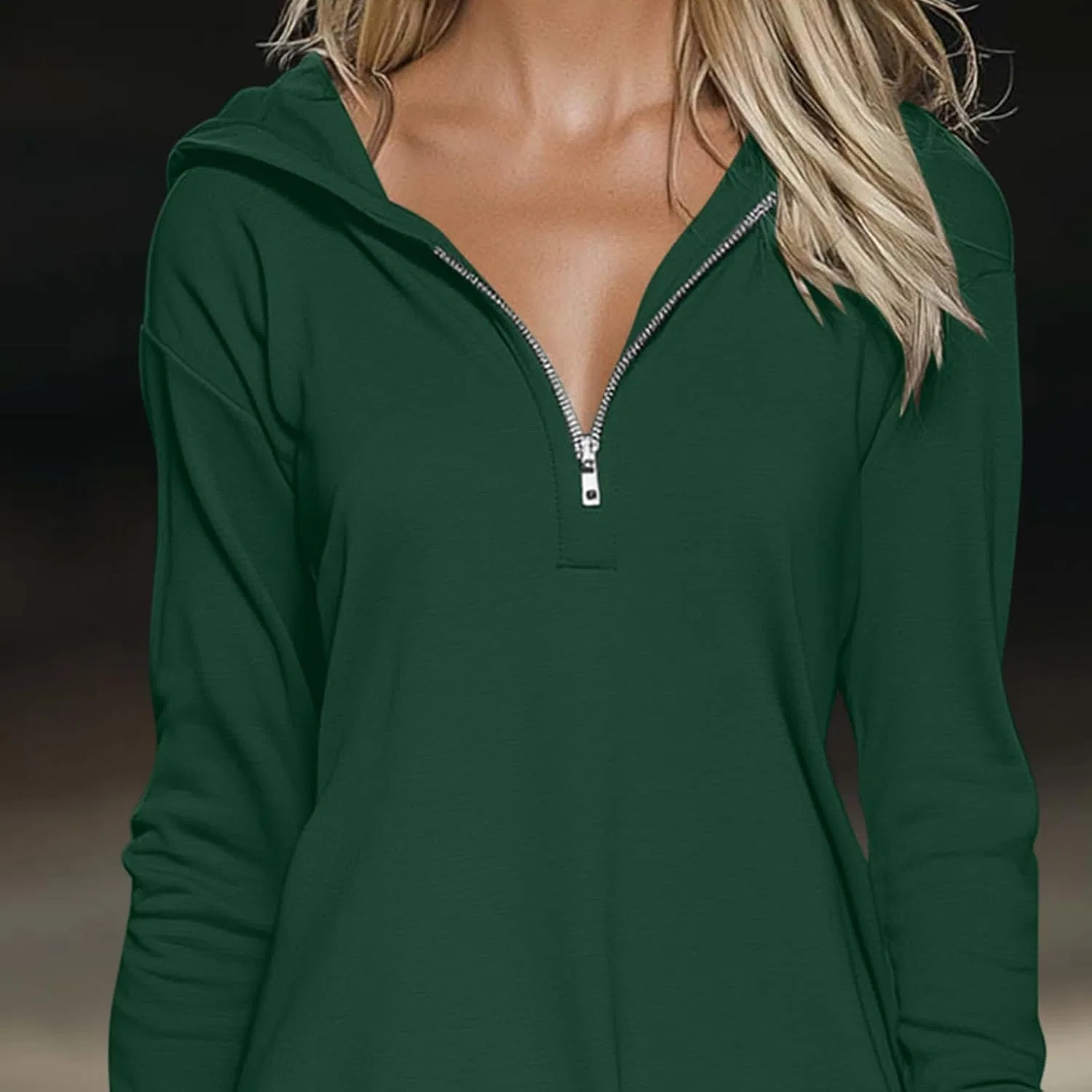 Женское худи-платье с полузастёжкой-молнией Oversized, Green — фото 4