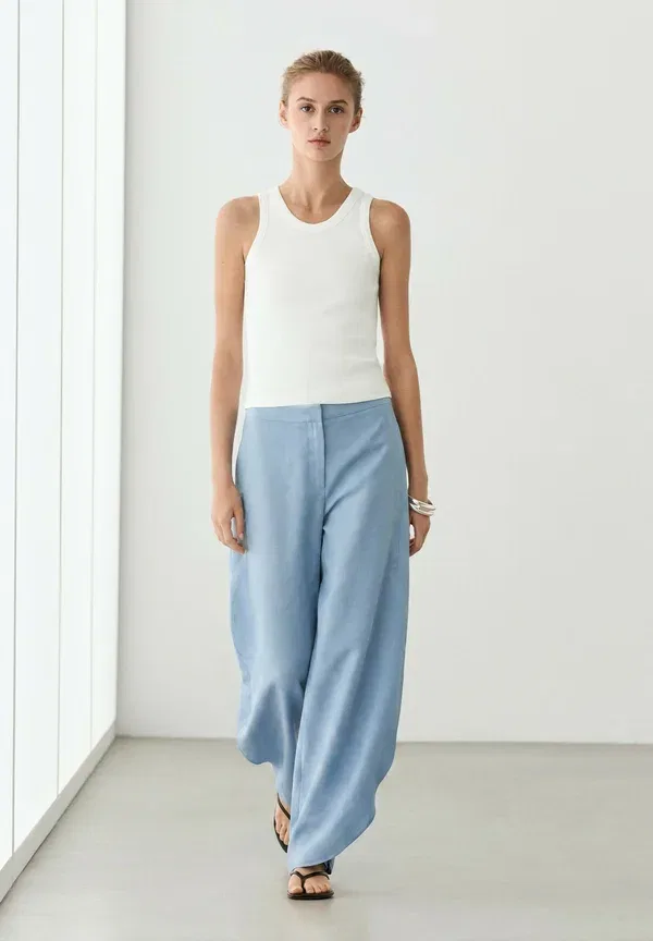 Брюки из льна Cocoon Massimo Dutti, Light Blue, светло-голубой — фото 4