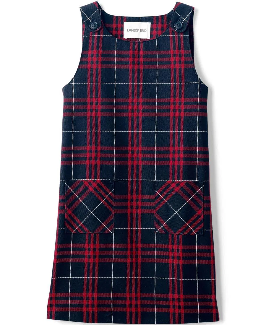 Платье-джемпер без рукавов, с пуговицами на плечах Lands' End, Classic Navy Large Plaid — фото 3