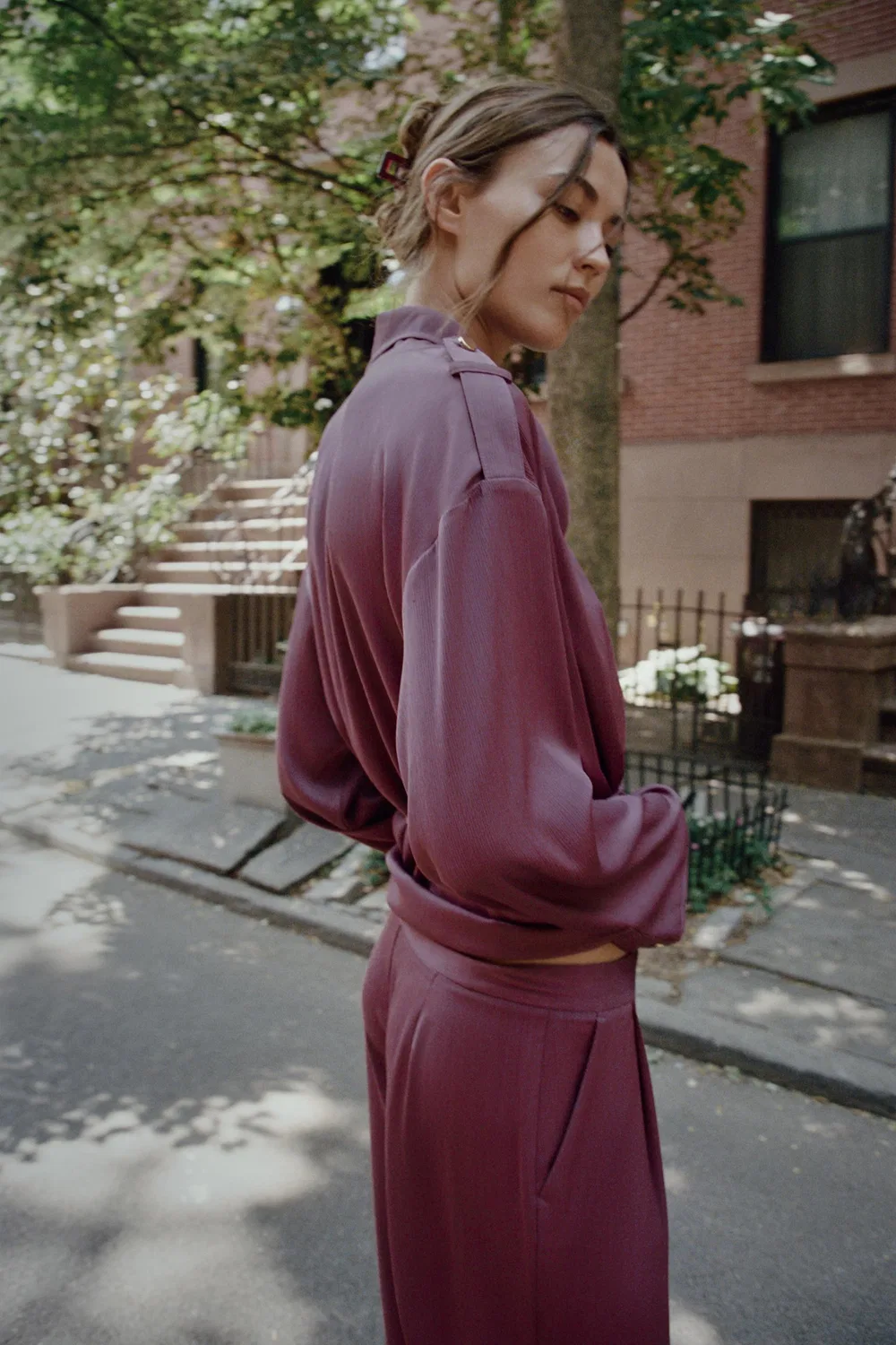Свободные широкие брюки ZARA, MARSALA — фото 3