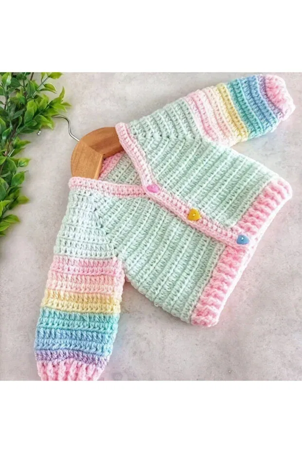 Детский кардиган ручной вязки для девочек El Örgüsü, Multicolored