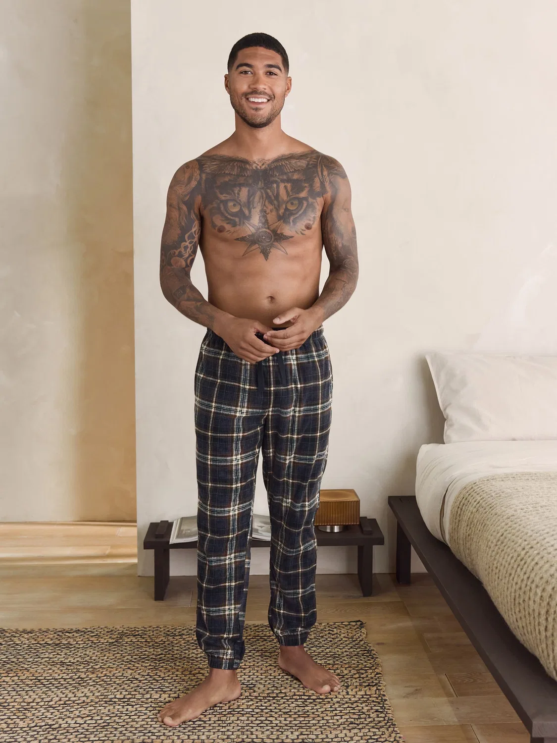 Пижамные брюки Motionflex Corded Cosy Cuffed Next, черный/нейтральный клетка — фото 3