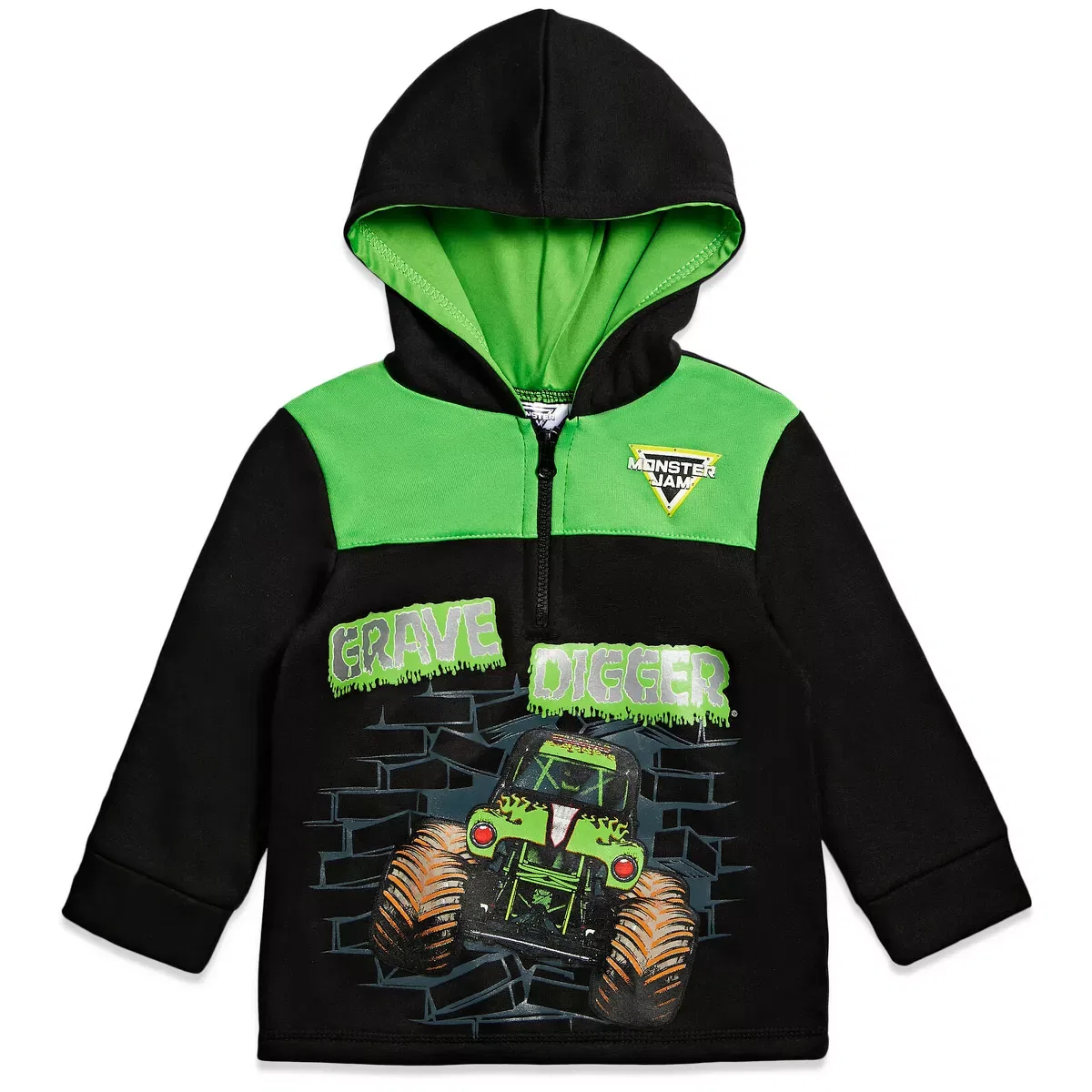Детское худи для мальчиков с принтом Monster Jam Grave Digger Half Zip Hoodie Monster Jam, Monster Jam