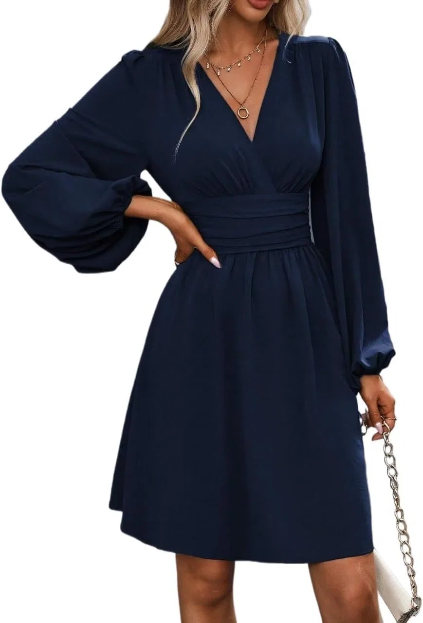 Женское повседневное платье с драпировкой на талии, Navy Blue