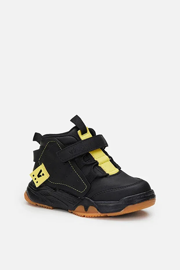 Детские ботинки для девочек с коротким каблуком Omega Vicco, Black/Yellow — фото 2