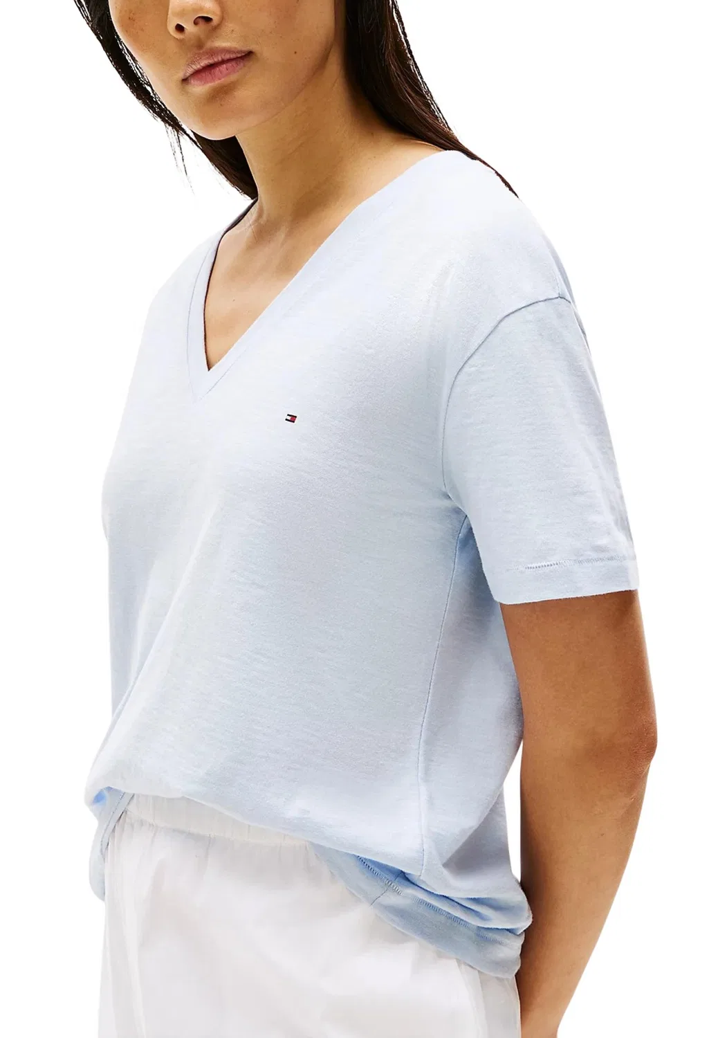 Женская футболка с коротким рукавом и V-образным вырезом Tommy Hilfiger, Light Blue — фото 3