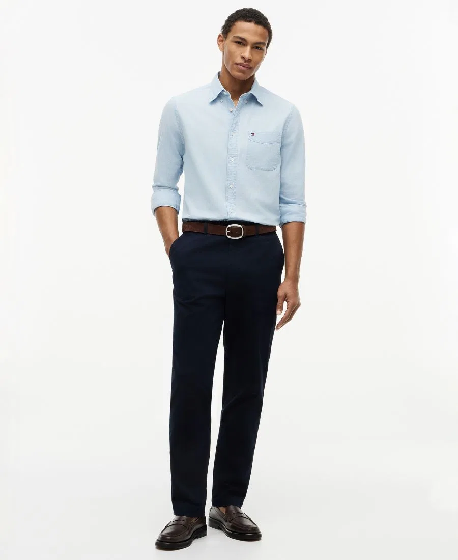 Мужская рубашка свободного кроя из шамбре с длинным рукавом Tommy Hilfiger, Light Blue Chambray — фото 2