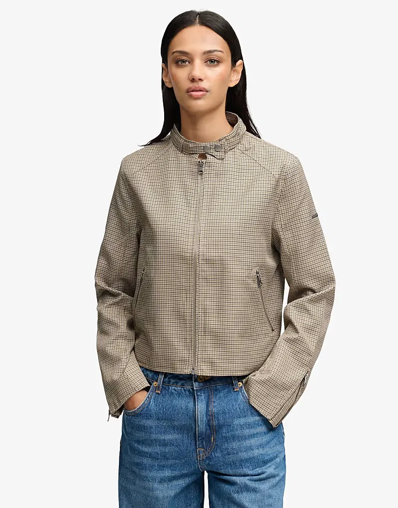 Куртка Superdry Moto в клетку, коричневый, микро-гусиная лапка