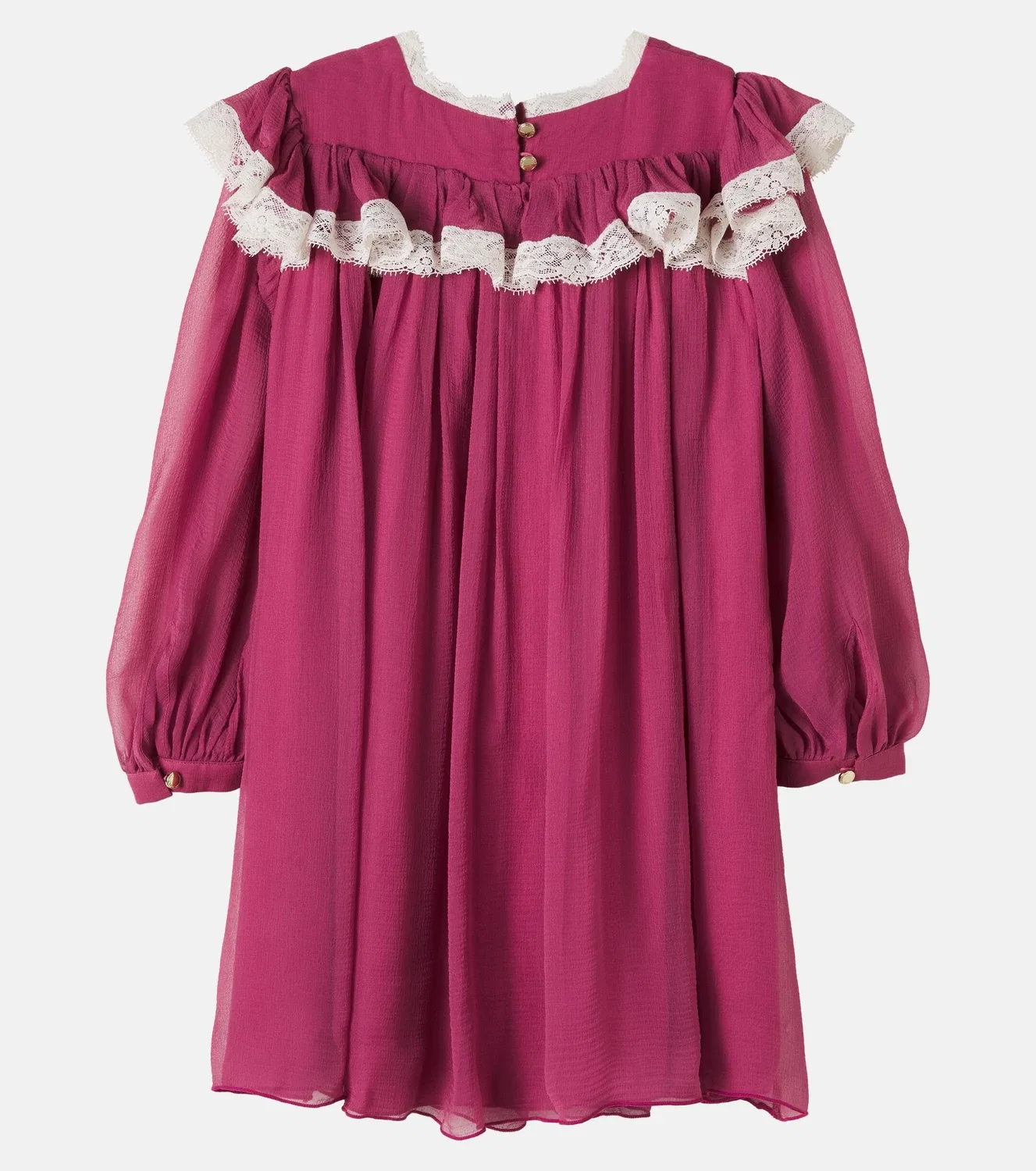 Нарядное шелковое платье с кружевной отделкой Chloé Kids, розовый — фото 3