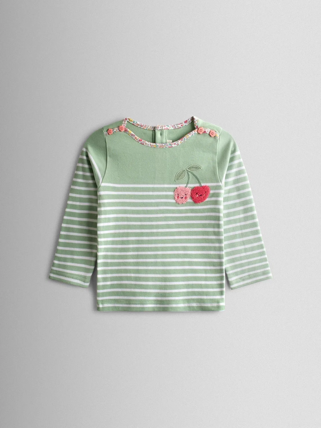 Топ с длинным рукавом, модель Green Cherry Breton Pocket Jojo Maman Bébé, зеленый с вишнями