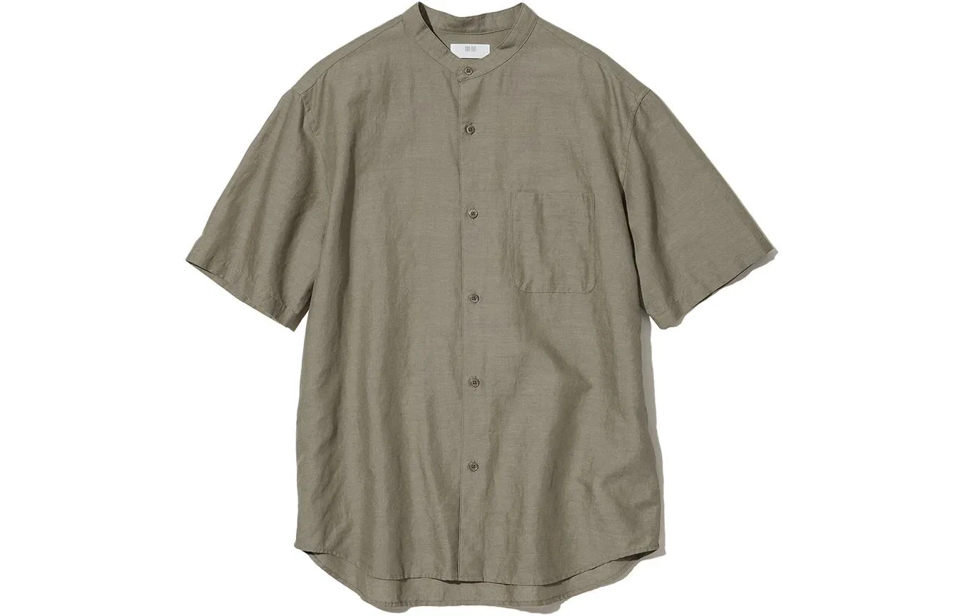 Детская рубашка с воротником-стойкой Dark Olive UNIQLO, Dark Olive