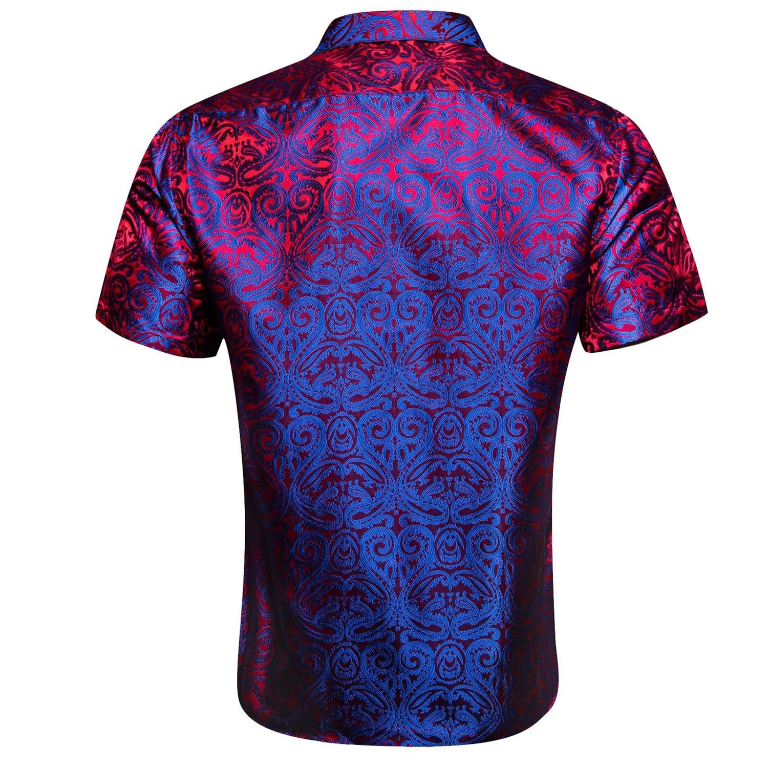 Мужская рубашка с коротким рукавом с принтом Paisley Shiny Satin Baroque Design, Dark Blue — фото 4