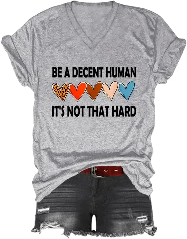 Мужская футболка с принтом Be A Decent Human V-образным вырезом, Grey
