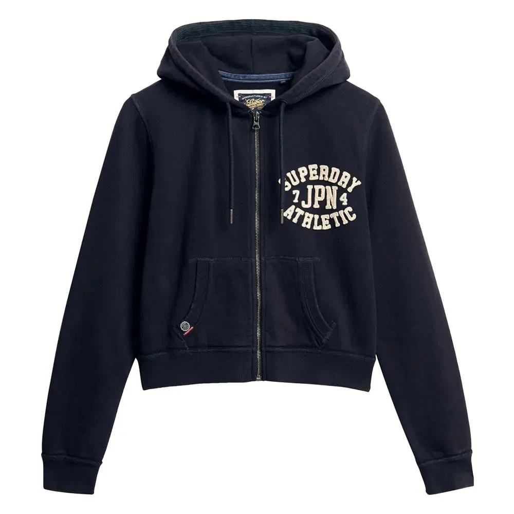 Худи Athletic Relaxed Crop full zip Superdry, синий