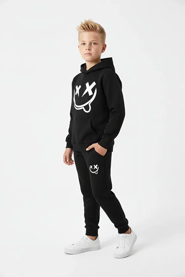 Детский спортивный костюм для мальчиков с принтом смайлика Panios Kids, Black — фото 3