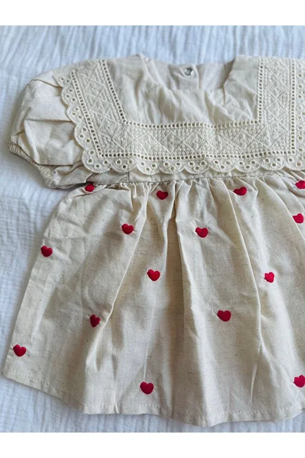 Детское платье для девочек хлопковое Red heart dress Bobby Baby, Beige — фото 3