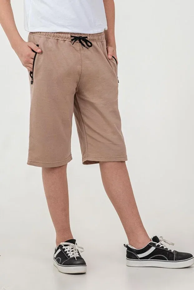 Детские шорты для мальчиков хлопковые Zippered 2-strap boys' shorts Mışıl Kids, Beige — фото 2
