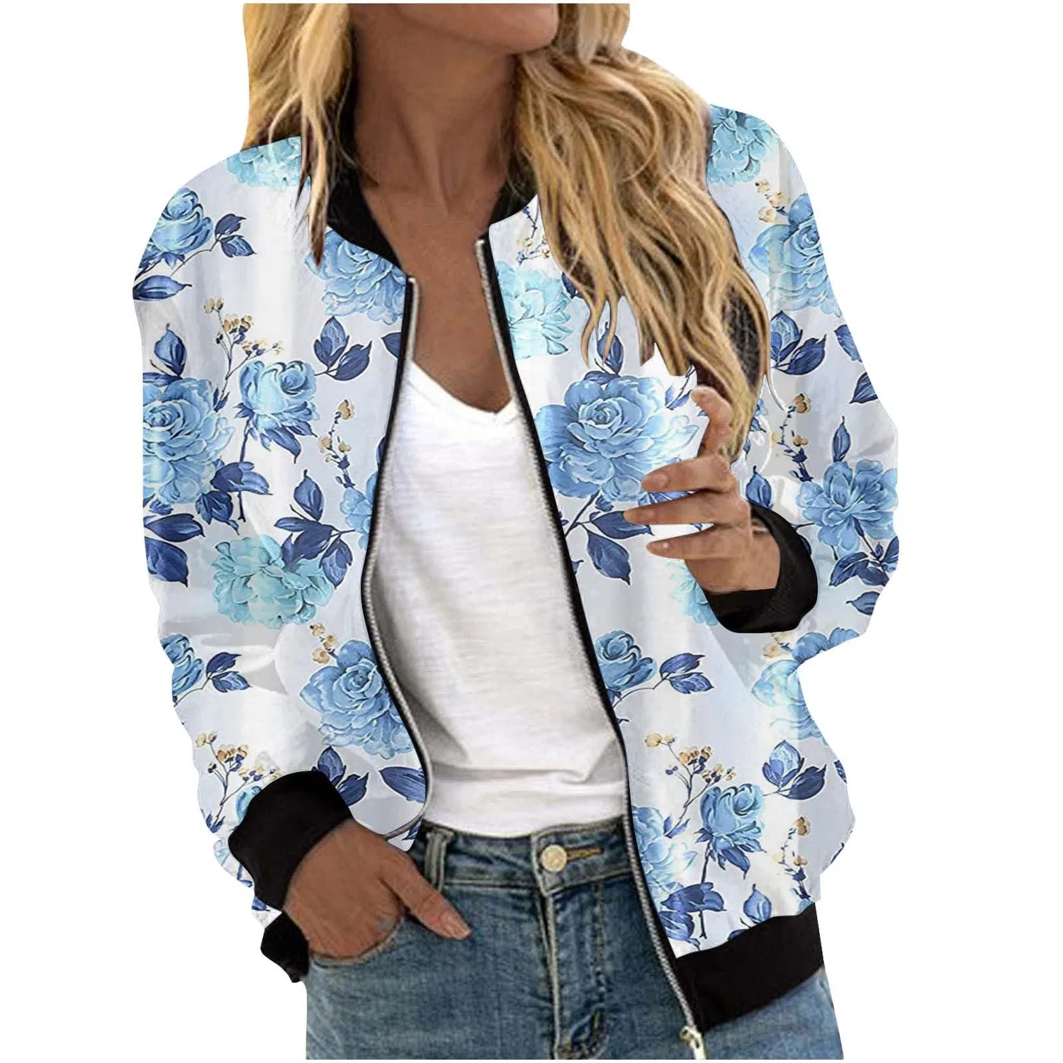 Женская куртка-косуха с принтом Spring Printed, blu
