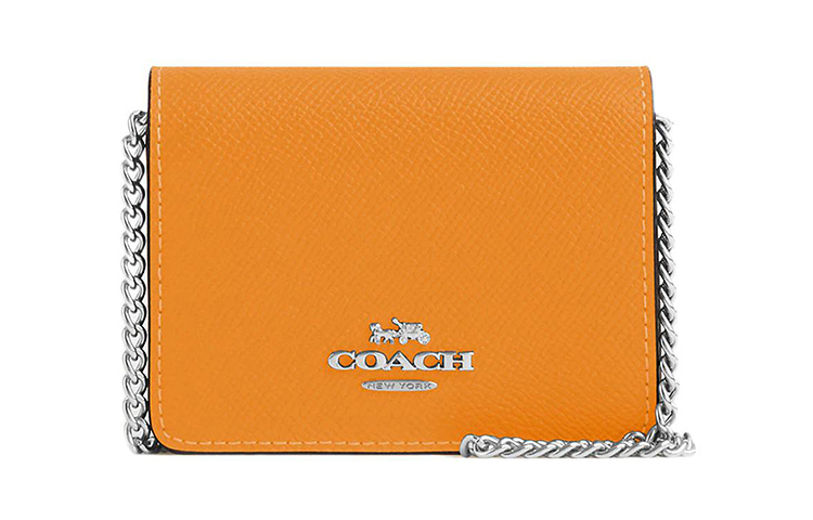 

COACH Кожаная сумка через плечо с поперечным зерном Миниатюрный кошелек для женщин в оранжевом и фиолетовом цветах