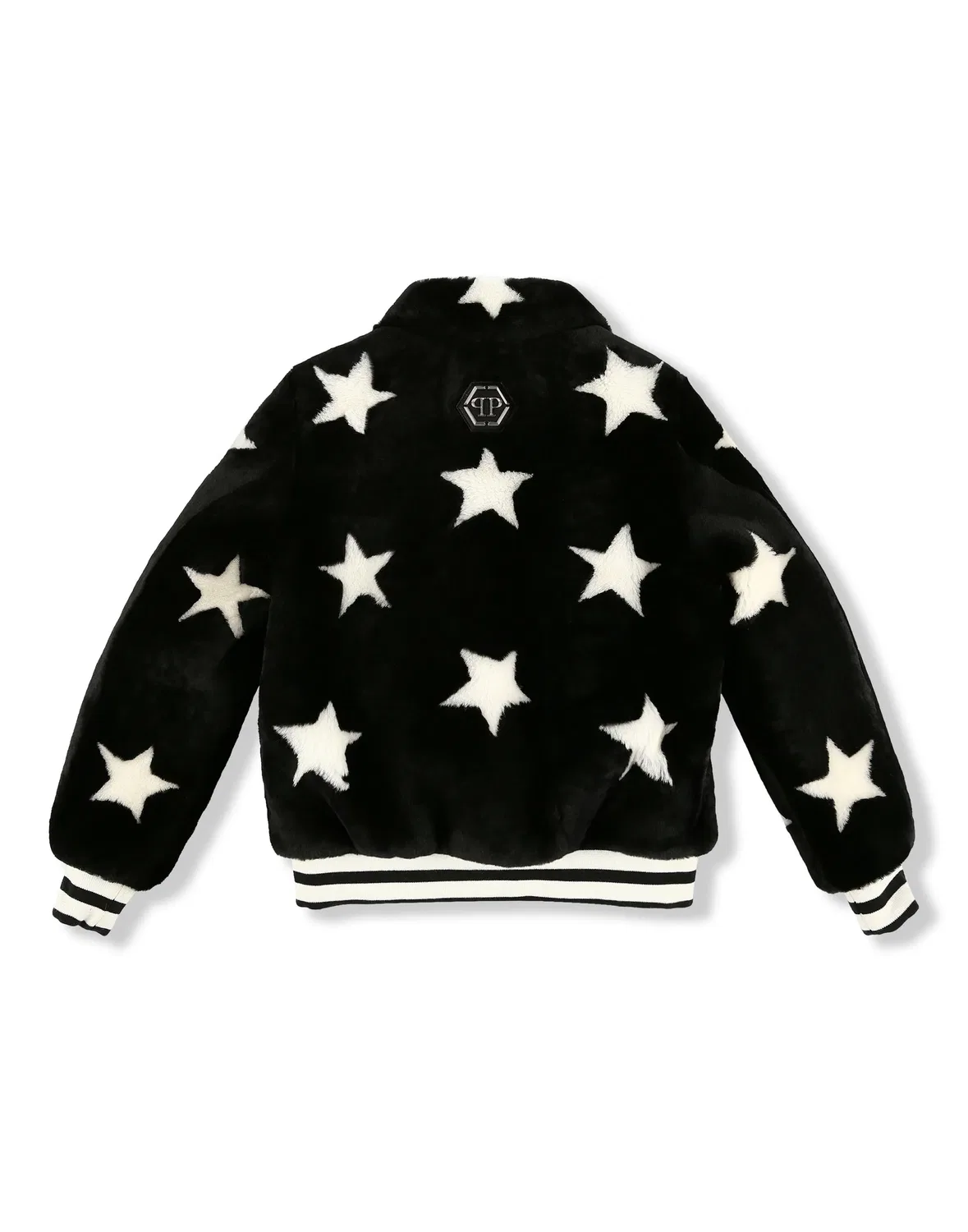 Детская кожаная куртка-бомбер с принтом звезд Leather Bomber Stars PHILIPP PLEIN, черный — фото 2