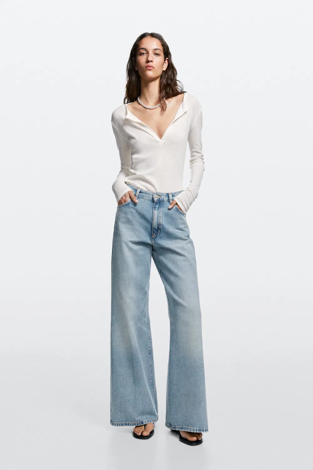 Джинсы-палаццо Massimo Dutti High-Waist, светло-голубой