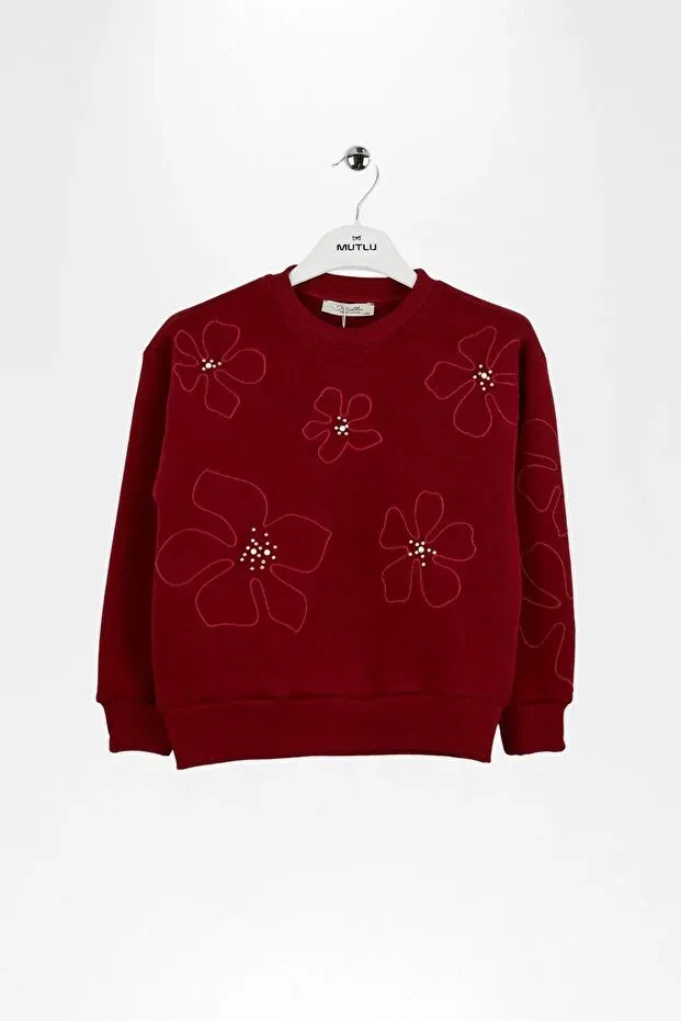Детские свитшот для девочек с вышивкой Mutlu Kids, Burgundy — фото 2