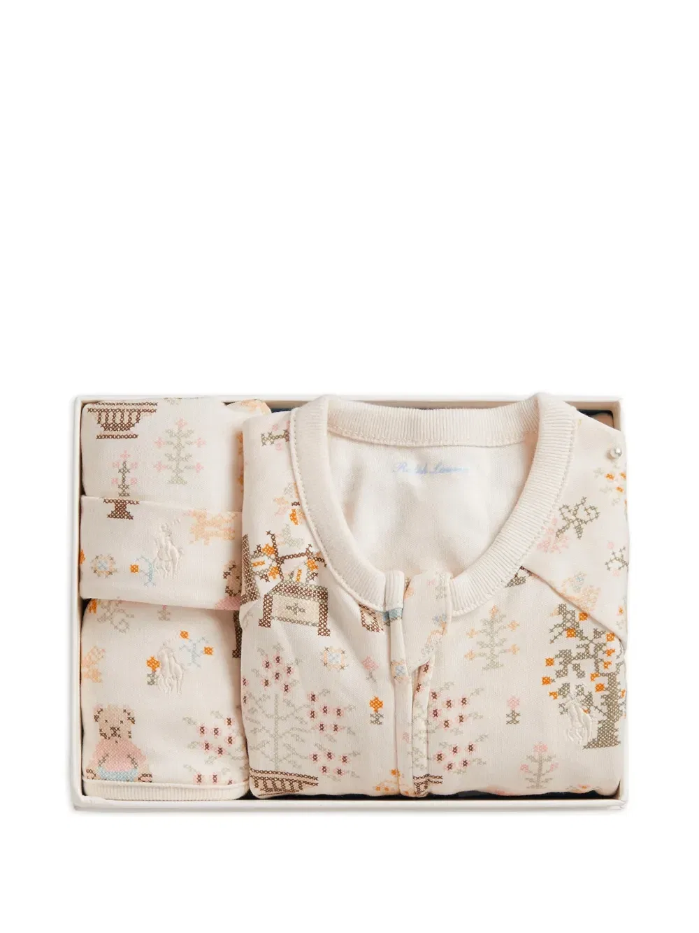Комплект из комбинезона и шапки с принтом Polo Ralph Lauren Kids, бежевый — фото 2