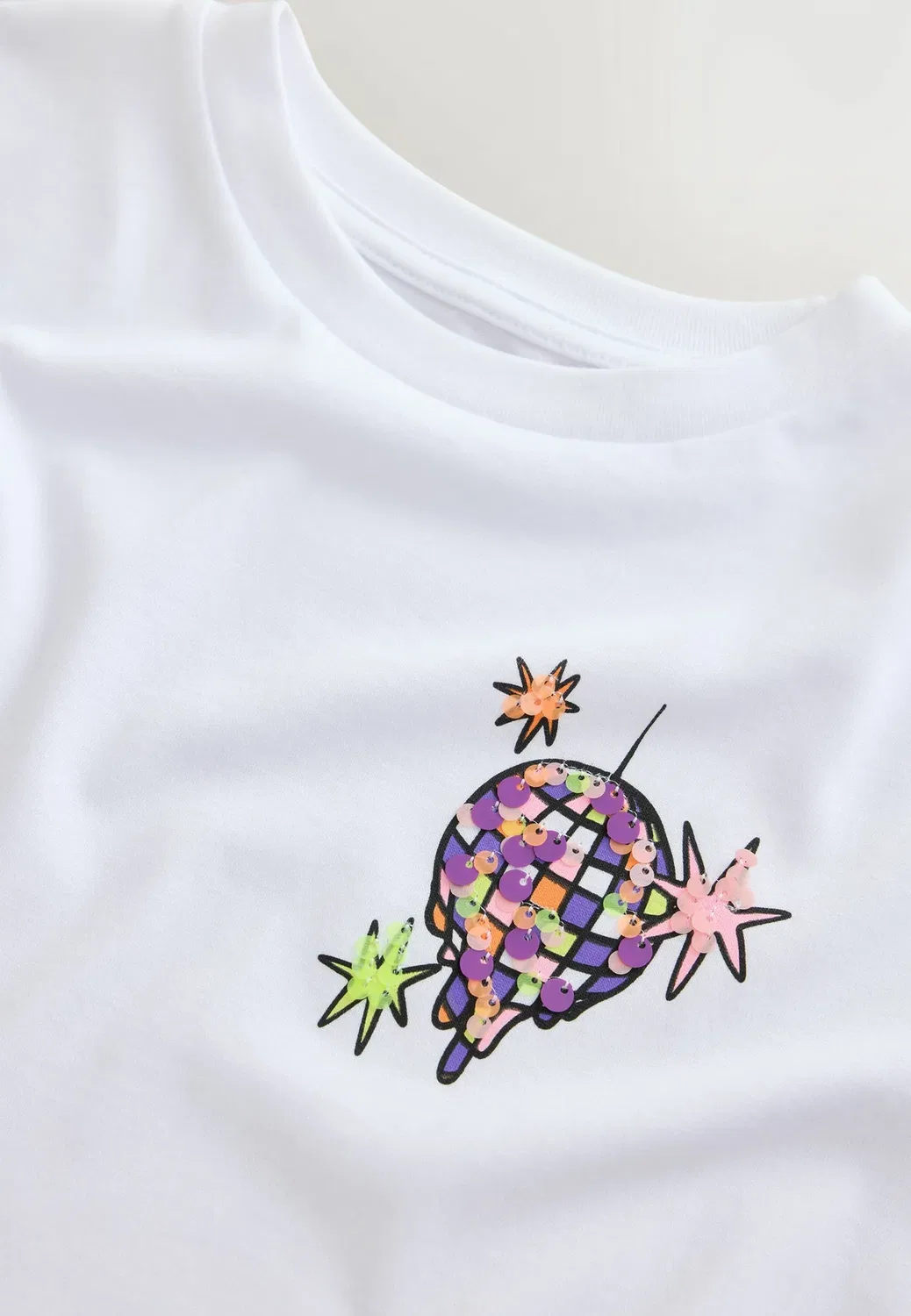 Футболка свободного кроя с принтом и пайетками Next, Ecru Disco Ball — фото 3